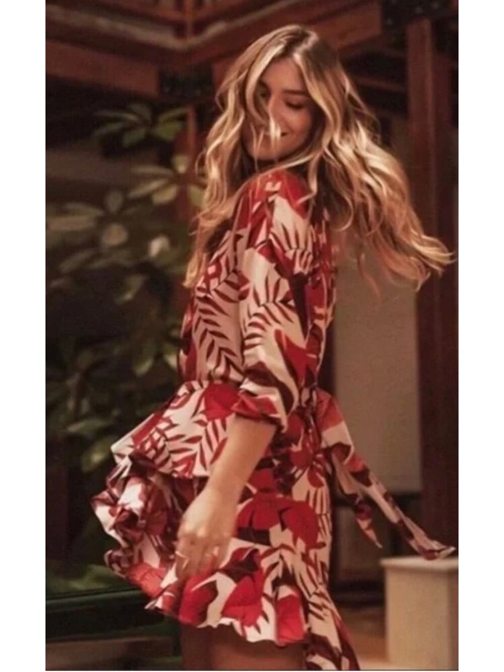 Joanna Ortiz x H&M Flounced Red Floral Mini Dress‎ Size S NWOT Vacation Tropical